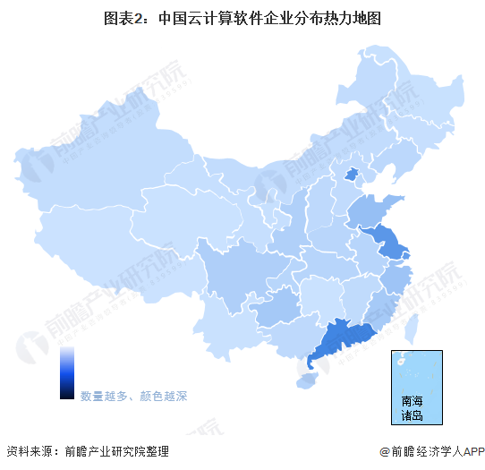 图表2：中国云计算软件企业分布热力地图