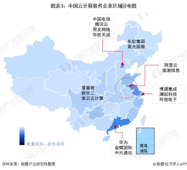 图表3：中国云计算软件企业区域分布图