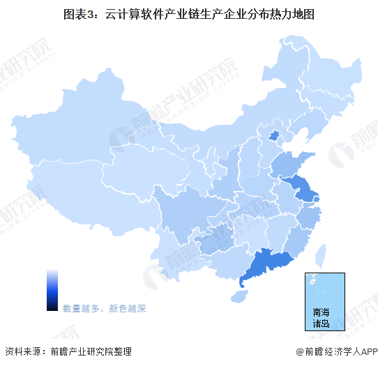 图表3：云计算软件产业链生产企业分布热力地图